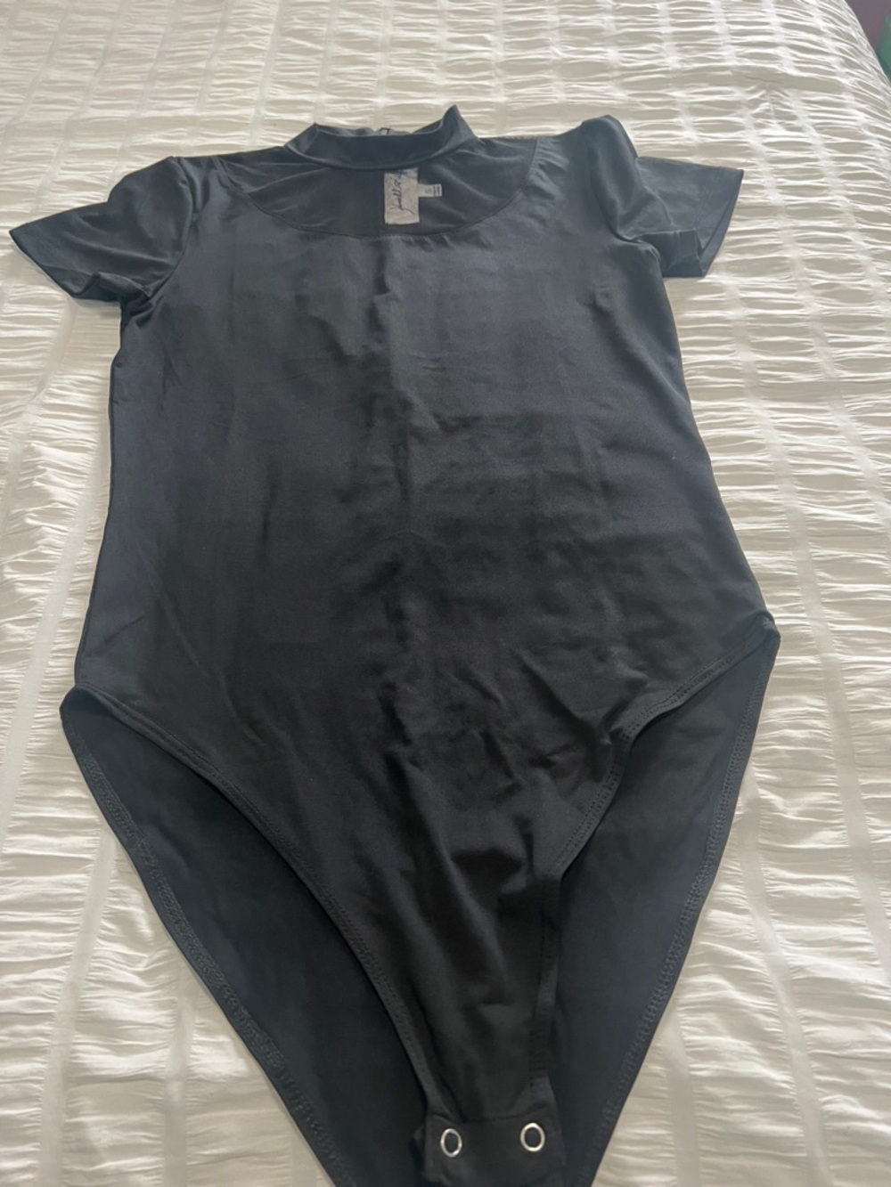 Kendall & Kylie Black Short Sleeve Mock Neck Bodysuit - Snap Crotch